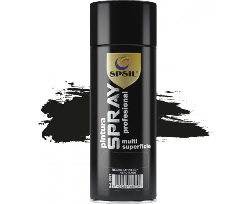 SPSIL Pintura Spray 400ml,( Negro Satinado 8579, Paquete de 1 )Spray Acrílico para Metal / Madera / Plástico
