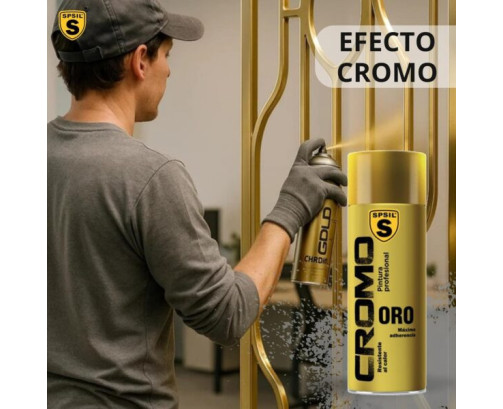 SPSIL Pintura Spray Metalizado 400ml,( Cromo Oro8599 , Paquete de 1 ),
