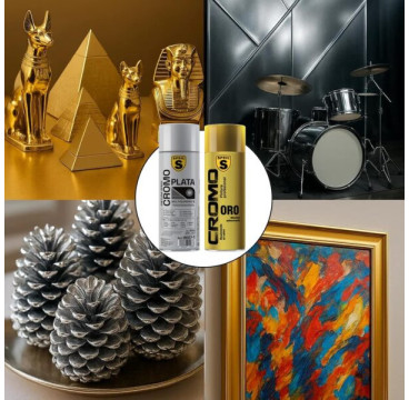 SPSIL Pintura Spray Metalizado 400ml,( Cromo Oro8599 , Paquete de 1 ),