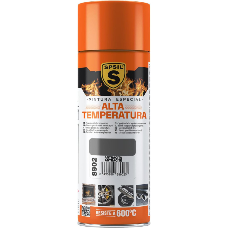 Pintura Spray Alta Temperatura color Aluminio 400 ml - Resistencia hasta 600C  Color  (Antracita)8902