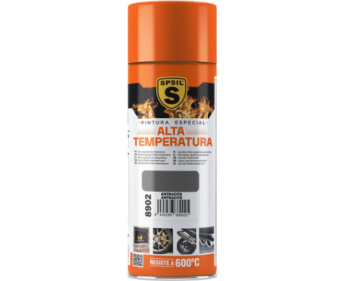 Pintura Spray Alta Temperatura color Aluminio 400 ml - Resistencia hasta 600C  Color  (Antracita)8902