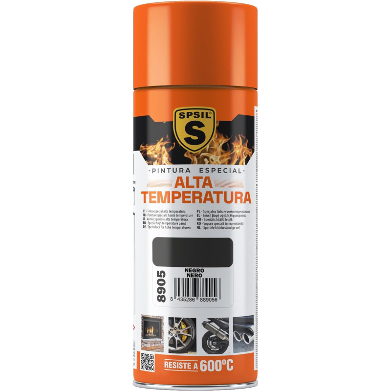 Spray Alta Temperatura color Aluminio 400 ml - Resistencia hasta 600 C - Color (Negro) 8905
