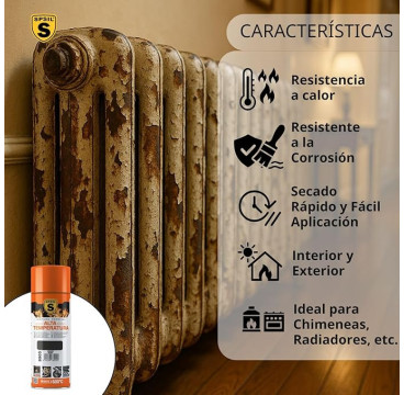 Spray Alta Temperatura color Aluminio 400 ml - Resistencia hasta 600 C - Color (Negro) 8905