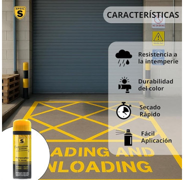 Spray Señalización y Marcaje Amarillo 400 ml - Resistencia a la Intemperie - Señalización de viales y carreteras - Secado Rápido