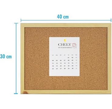 Pizarra Corcho 30X40 CM Marco Madera Marrón Kit Montaje Chinchetas Incluidas Tablero Anuncios Oficina ，CHELY INTERMARKET