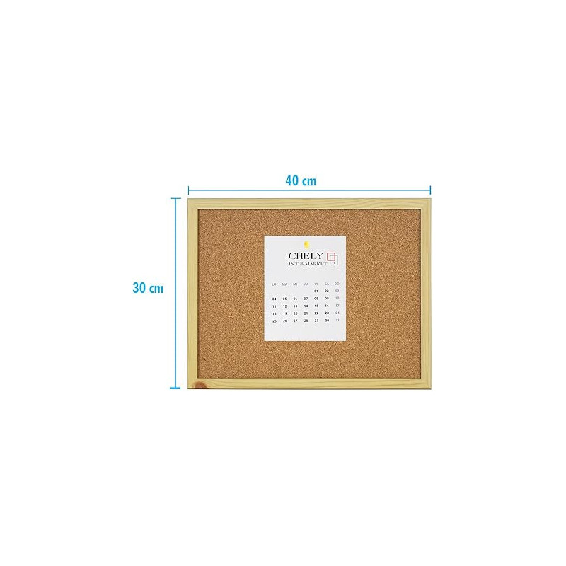 Pizarra Corcho 30X40 CM Marco Madera Marrón Kit Montaje Chinchetas Incluidas Tablero Anuncios Oficina ，CHELY INTERMARKET