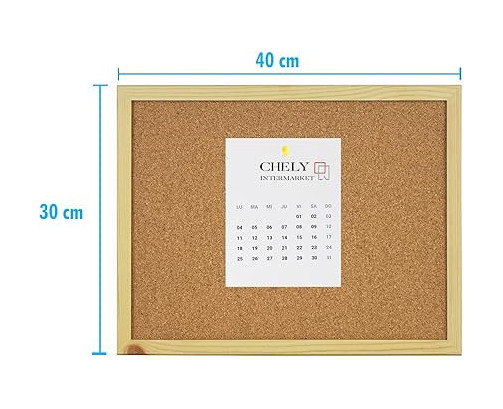 Pizarra Corcho 30X40 CM Marco Madera Marrón Kit Montaje Chinchetas Incluidas Tablero Anuncios Oficina ，CHELY INTERMARKET