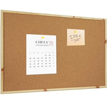 Pizarra Corcho 30X40 CM Marco Madera Marrón Kit Montaje Chinchetas Incluidas Tablero Anuncios Oficina ，CHELY INTERMARKET