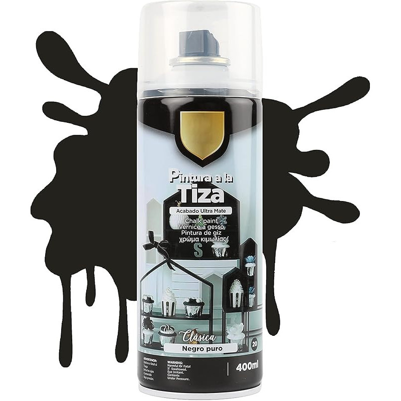 Pintura Spray a la Tiza Acabado Ultra Mate - Negro Puro 400ml-T-020