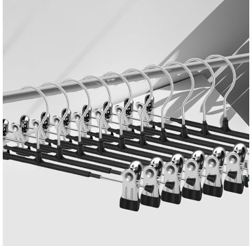 12  Perchas de Metal para Pantalones, Calcetines, Faldas, 30 cm, con 2 Clips Antideslizantes