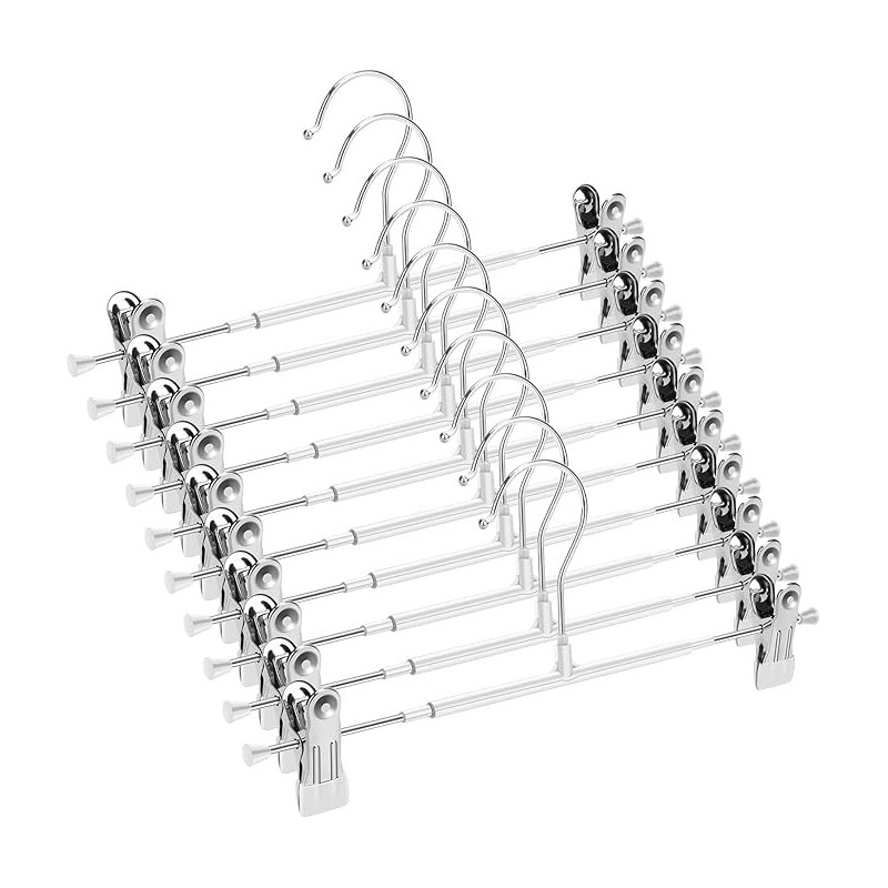 12  Perchas de Metal para Pantalones, Calcetines, Faldas, 30 cm, con 2 Clips Antideslizantes