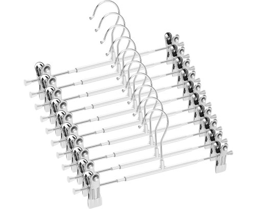 12  Perchas de Metal para Pantalones, Calcetines, Faldas, 30 cm, con 2 Clips Antideslizantes