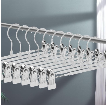 12  Perchas de Metal para Pantalones, Calcetines, Faldas, 30 cm, con 2 Clips Antideslizantes