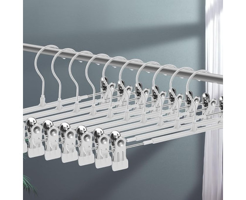 12  Perchas de Metal para Pantalones, Calcetines, Faldas, 30 cm, con 2 Clips Antideslizantes