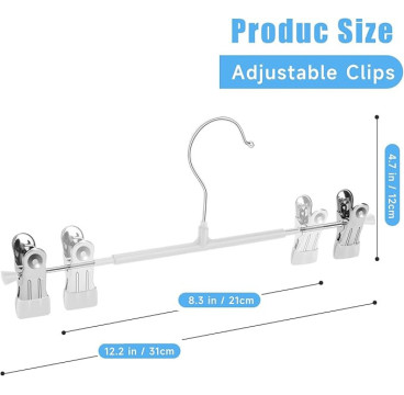 12  Perchas de Metal para Pantalones, Calcetines, Faldas, 30 cm, con 2 Clips Antideslizantes