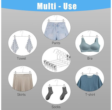 12  Perchas de Metal para Pantalones, Calcetines, Faldas, 30 cm, con 2 Clips Antideslizantes