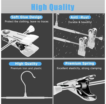 12  Perchas de Metal para Pantalones, Calcetines, Faldas, 30 cm, con 2 Clips Antideslizantes