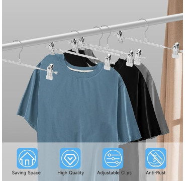 12  Perchas de Metal para Pantalones, Calcetines, Faldas, 30 cm, con 2 Clips Antideslizantes