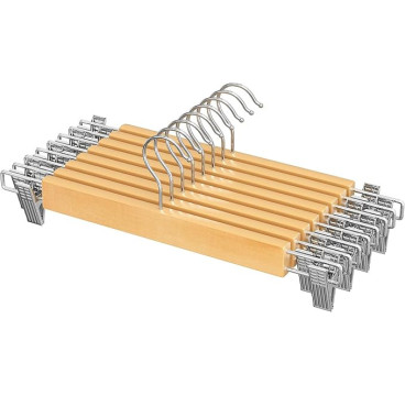 Perchas para Pantalones, Juego de 8, Percha de Madera para Faldas, con Pinzas Ajustables, Antideslizante