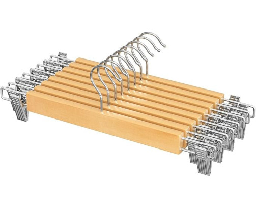 Perchas para Pantalones, Juego de 8, Percha de Madera para Faldas, con Pinzas Ajustables, Antideslizante