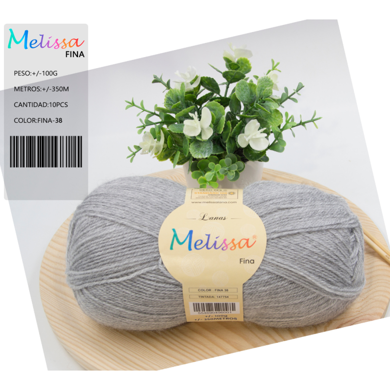Lana acrílico Fina Gris Melange 38