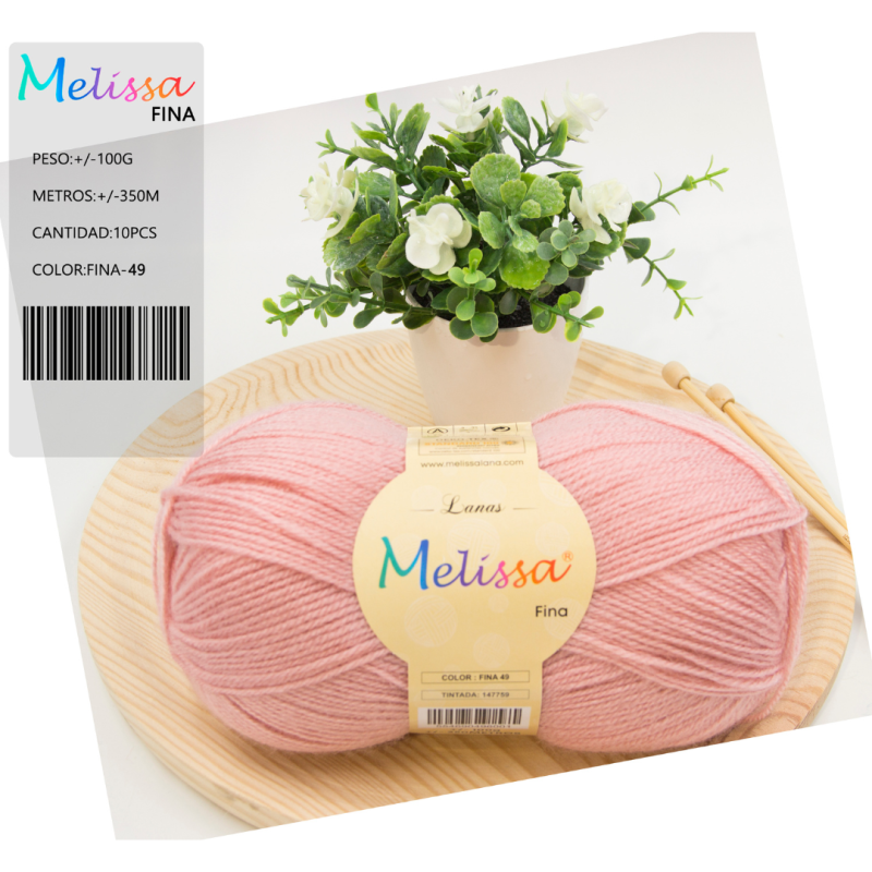 Lana Fina acrílico  Rosa Pastel 49