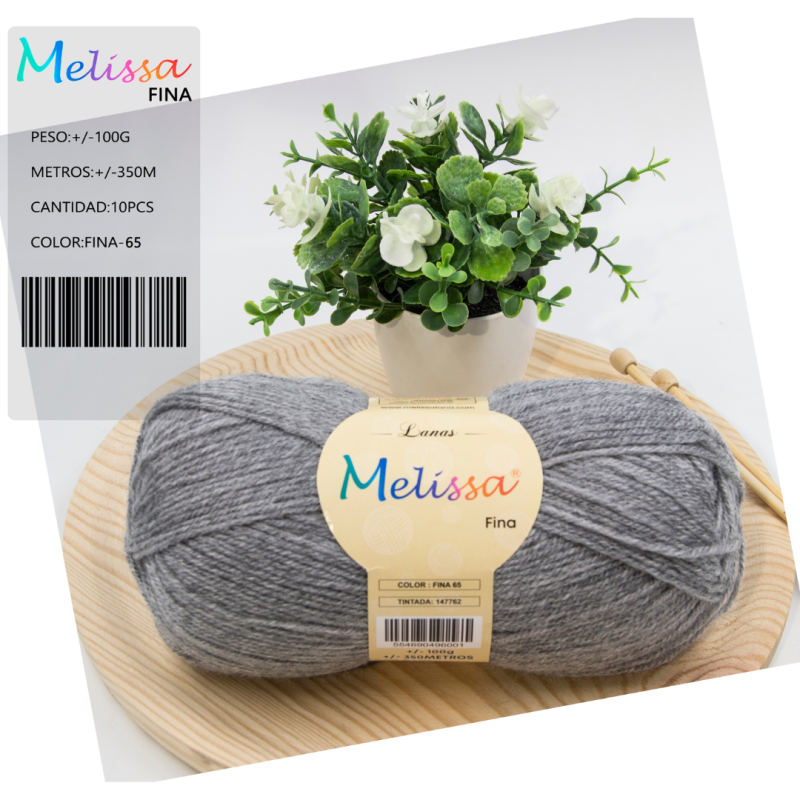 Lana Fina acrílico Gris Melange 65