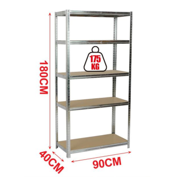 Estantería Metálica Galvanizada 875kg 5 Baldas Medidas 180 x 90 x 40cm Garaje Oficina Despensa