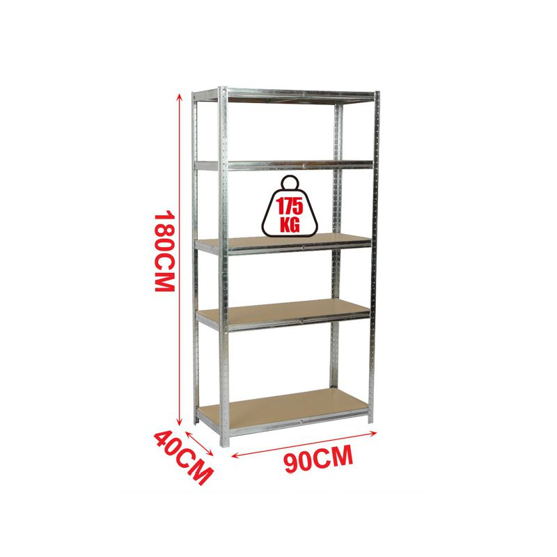 Estantería Metálica Galvanizada 875kg 5 Baldas Medidas 180 x 90 x 40cm Garaje Oficina Despensa