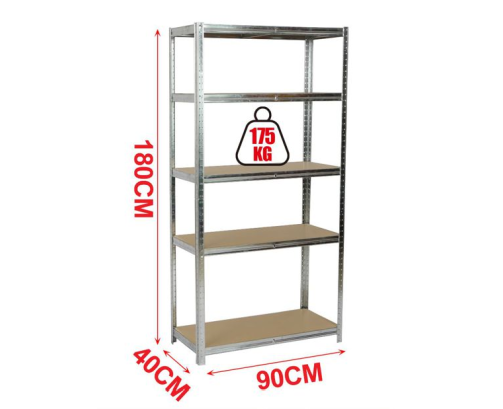 Estantería Metálica Galvanizada 875kg 5 Baldas Medidas 180 x 90 x 40cm Garaje Oficina Despensa