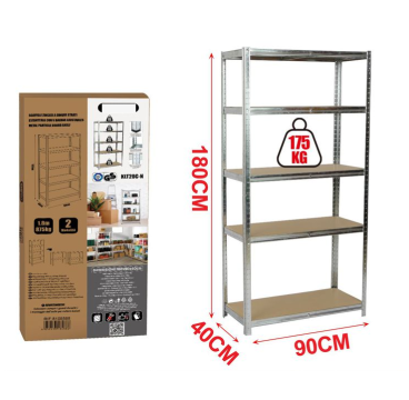 Estantería Metálica Galvanizada 875kg 5 Baldas Medidas 180 x 90 x 40cm Garaje Oficina Despensa