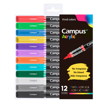 Rotuladores Acrílicos Campus Acrylic pincel 12 colores básicos
