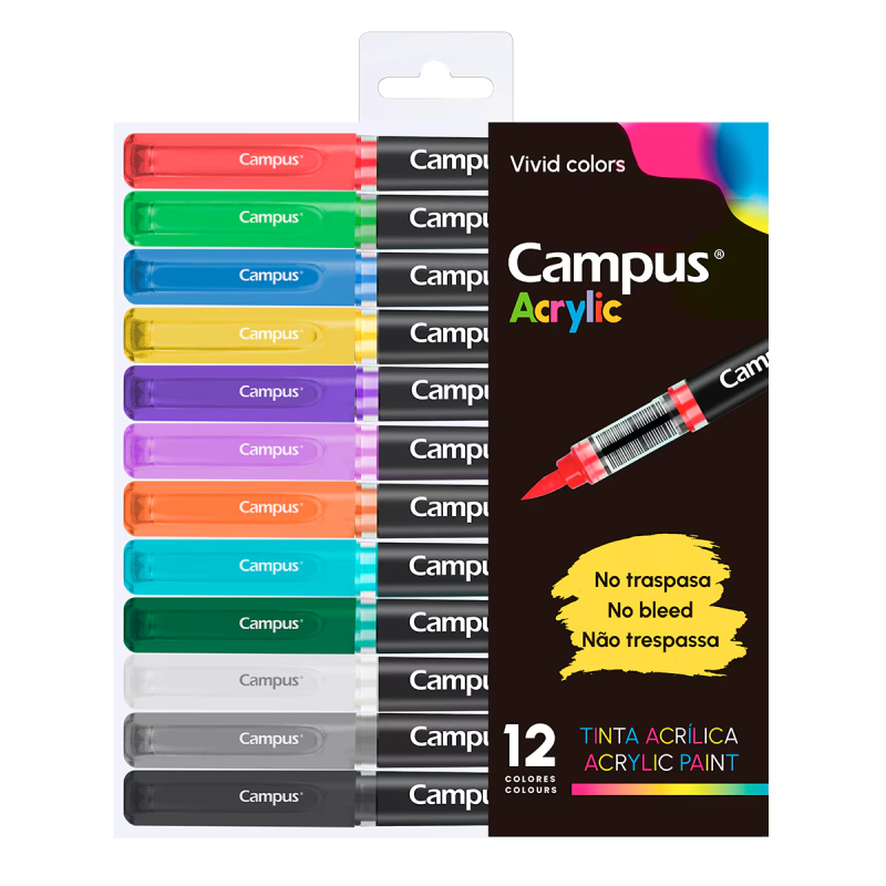 Rotuladores Acrílicos Campus Acrylic pincel 12 colores básicos