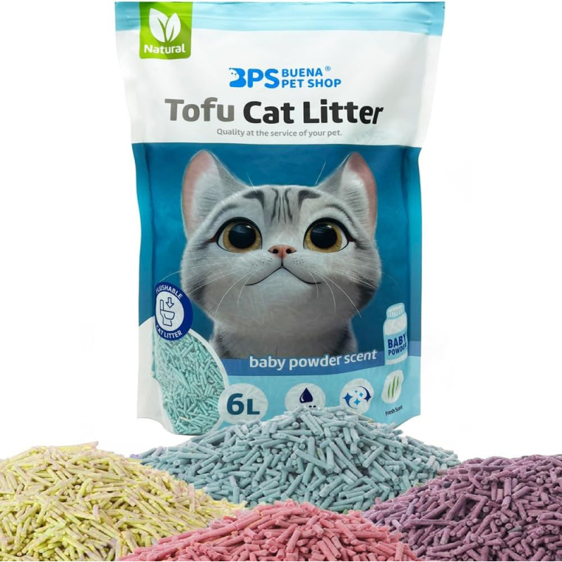 Arena Aglomerante para Gatos Arena de Tofu para Gatos sin Polvo Fácil (1Pcs, Baby Powder)