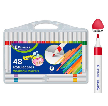 48 rotuladores de colores gruesos, lavables, con caja de almacenamiento
