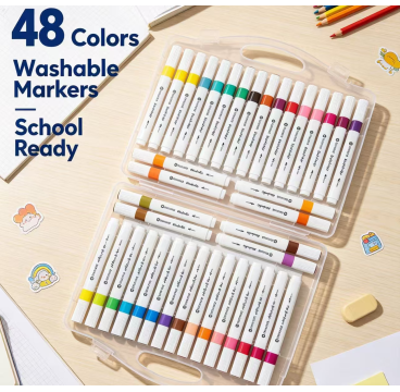 48 rotuladores de colores gruesos, lavables, con caja de almacenamiento