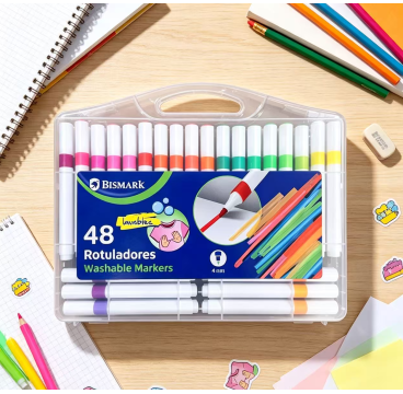 48 rotuladores de colores gruesos, lavables, con caja de almacenamiento