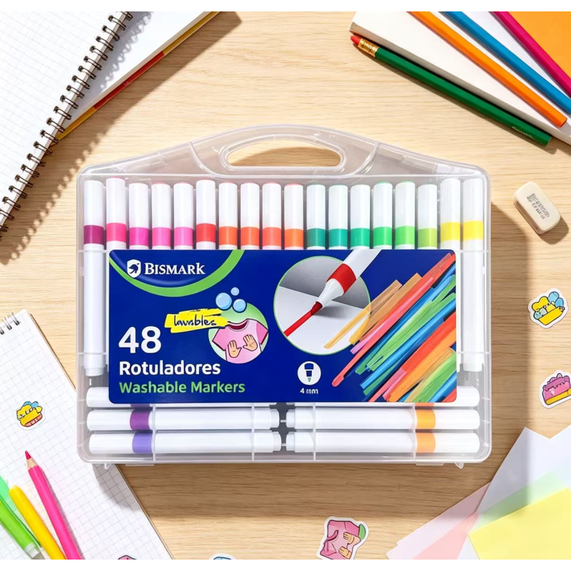 48 rotuladores de colores gruesos, lavables, con caja de almacenamiento