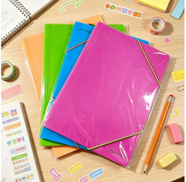 CARPETA GOMAS Y SOLAPAS Plastico A4 NEON ( Pack 1 uds)