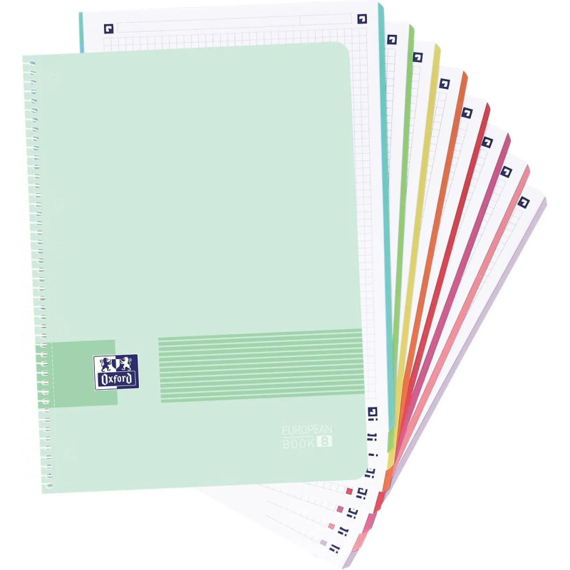 Cuaderno Espiral Europeanbook 5 5X5 mm A4+ 120 Hj T/pp Oxford Live & Go Colores Pastel Surtidos