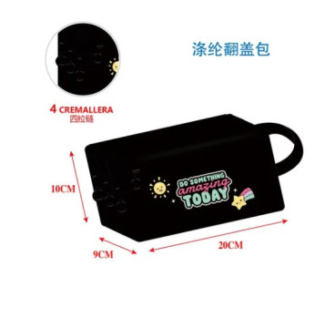 Estuche escolar 4 cremalleras Negro