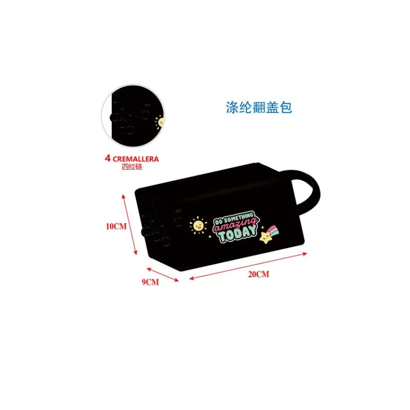 Estuche escolar 4 cremalleras Negro