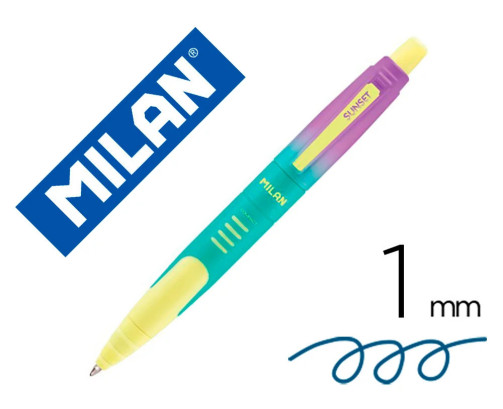 Boligrafo milan compact sunset retractil tinta azul punta 1 mm colores surtidos (PACK DE 1 UDS)