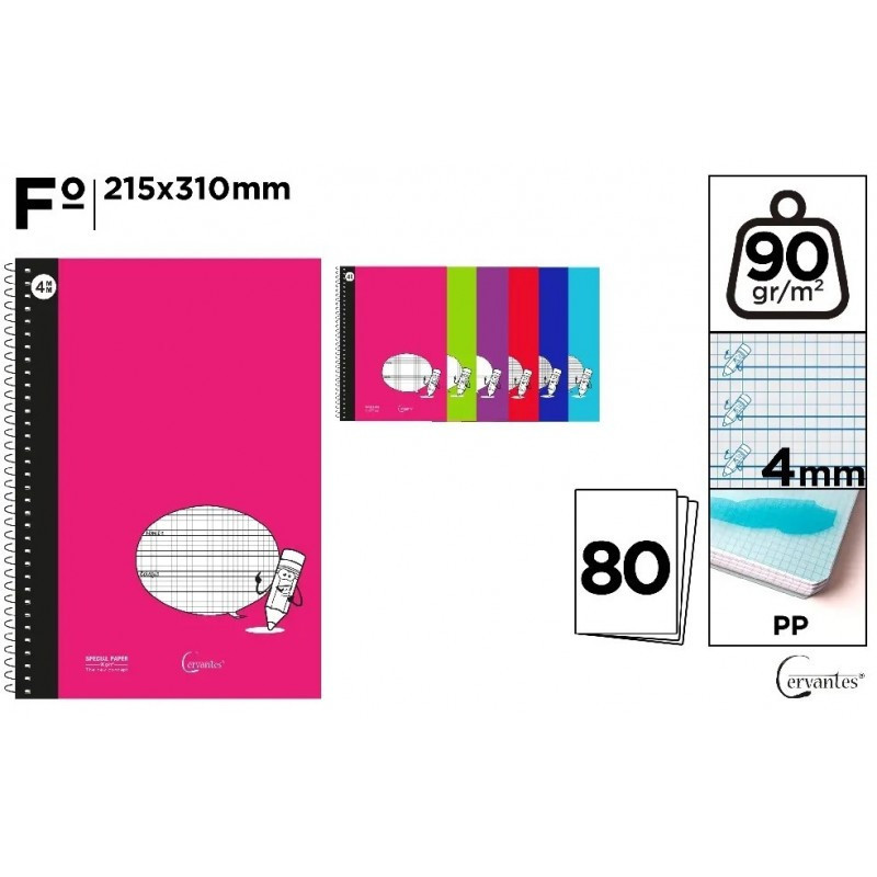 Cuaderno Basic Tapa plastico A4  80 Hojas 4x4 mm 90 G/m2