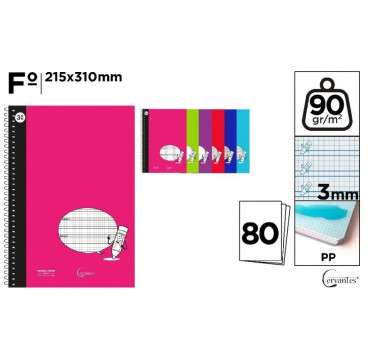 Cuaderno Folio A4 Cuadro Pautado 3x3mm 80h 90gr Tapa Plastico