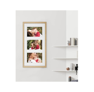 Marcos de Foto Multiples 10x15cm (Mod-3680) (Roble)（Blanco）10x15cm Incluida, Frente de Vidrio (Medida 20x40cm )