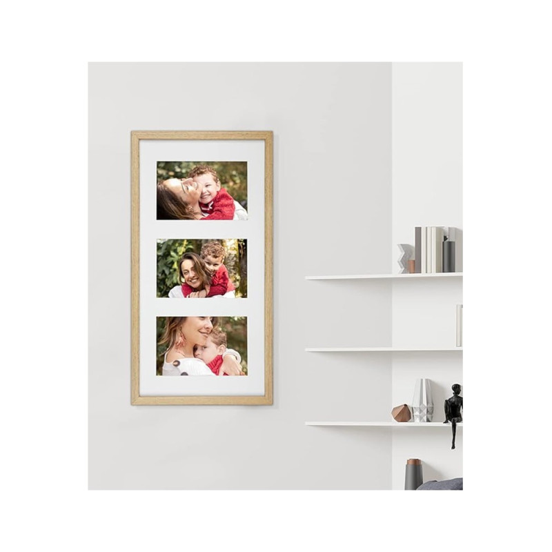 Marcos de Foto Multiples 10x15cm (Mod-3680) (Roble)（Blanco）10x15cm Incluida, Frente de Vidrio (Medida 20x40cm )