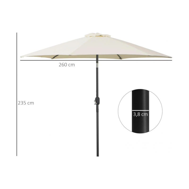 Sombrilla Parasol Reclinable para Jardín Patio Terraza Playa Piscina con Manivela Protector UV Φ2.7M-Φ3 M