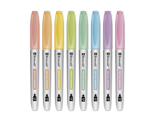 Marcador Permanente Textil Bismark Set 8 Unidades Colores Pastel o Colores Vivos, Punta 2,6mm