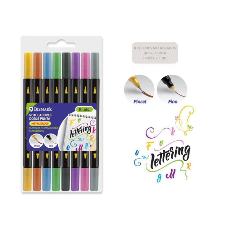 Set 8 Rotuladores Bismark Doble Punta Metalizado Lettering - Alta Calidad